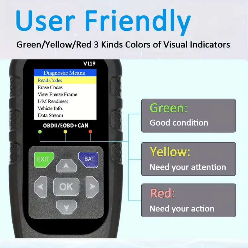 V119 OBD2 Tarayıcı Kod Okuyucu - Power Supply Tester incelemesi ve fiyatı