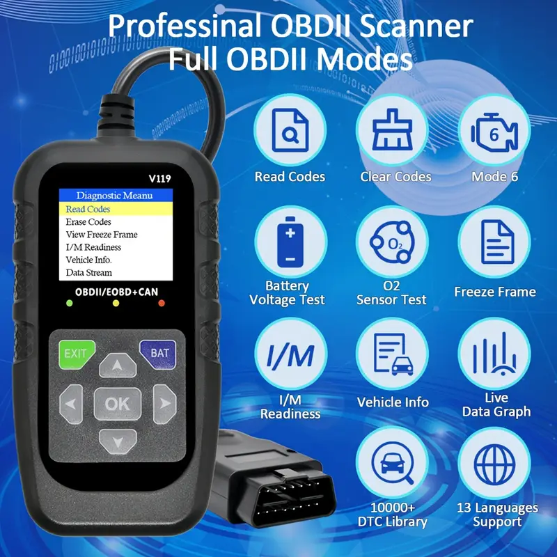V119 OBD2 Tarayıcı Kod Okuyucu - Power Supply Tester incelemesi ve fiyatı